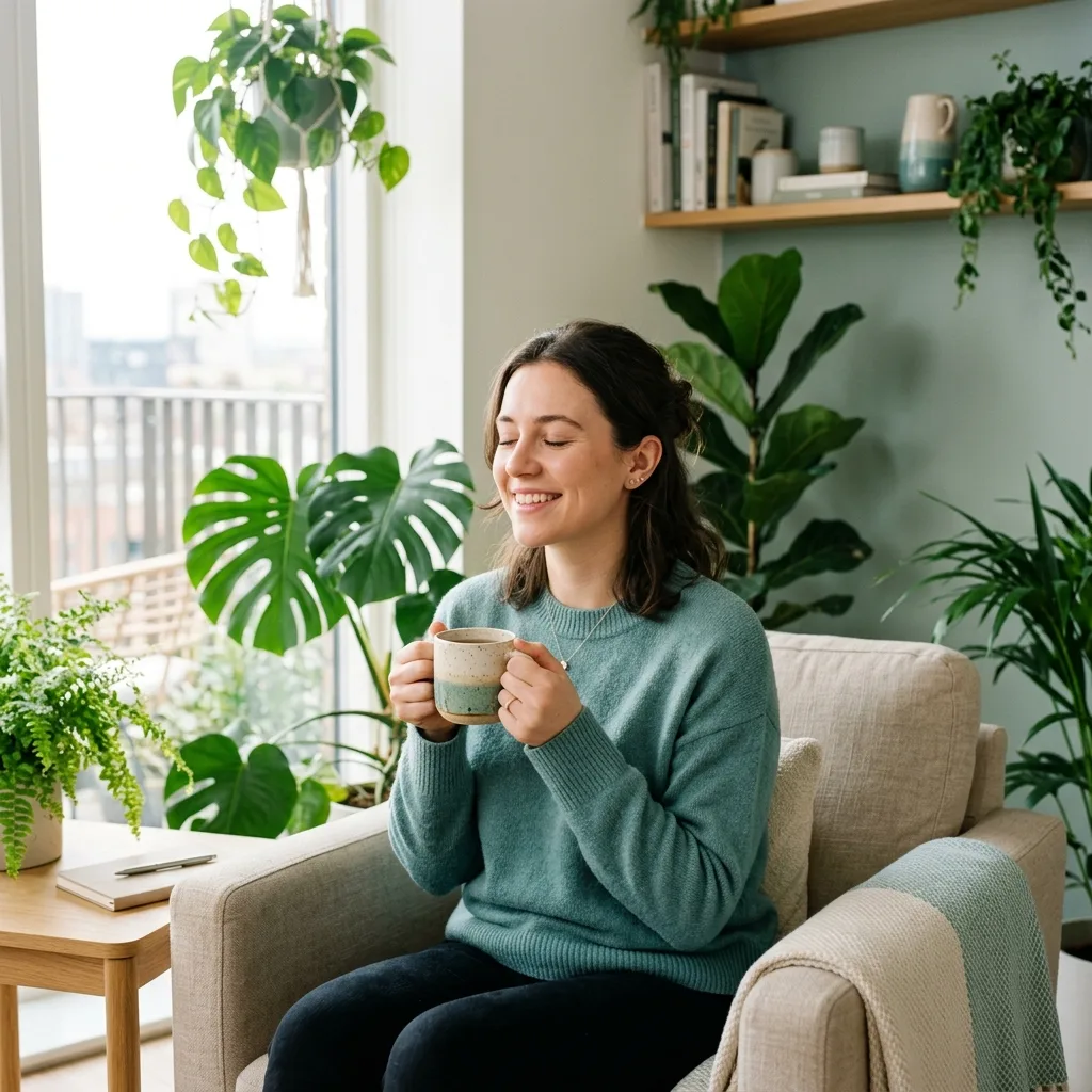 Person relaxing and breathing peacefully